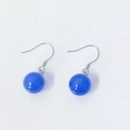 Pendientes de gancho en plata S925 con cuentas redondas de ágata azul estilo minimalista - Estilo Cuenta 10mm / Plata 925