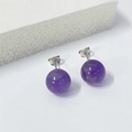 Natural amethyst round stud earrings in S925 sterling silver with minimalist design - 925 Silver / 8mm