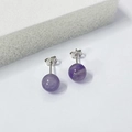 Elegant S925 sterling silver stud earrings featuring natural purple amethyst round beads - 6mm With Rubber Backing