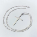 Polished S925 sterling silver cross pendant necklace with Cuban chain and lobster clasp - With 50CM Curb Chain White Gold Color / Silver