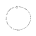 Minimalist S925 sterling silver paperclip chain bracelet with a sparkling center stone - 925 Silver / White Gold