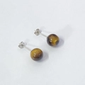S925 sterling silver tiger eye stud earrings with natural round brown gemstone beads - 8mm Round Bead (With Silver Earring Back)