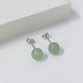 S925 Sterling Silber Ohrstecker mit polierten grünen Aventurin-Rundperlen für Damen - 925er Silber / 6mm