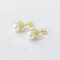 Eleganti orecchini a lobo Mobius in argento S925 con perle e trama dorata ritorta - Argento 925 / Oro