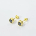 Orecchini a lobo tondi in argento S925 placcato oro con gemma nera incastonata - Argento 925 / Zircone Nero Oro
