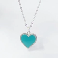 Elegante S925 Sterling Silber Herzkette mit blauer Emaille und Milgrain-Details - 925er Silber / Weißgold
