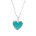 Elegante collana a cuore in argento S925 con smalto blu menta e bordo milgrain - Argento 925 / Argento e Blu
