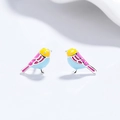 Orecchini a perno a forma di uccellino in argento 999 con smalto colorato stile vivace - Argento 990 / Argento (Con Tappi in Gomma)