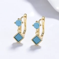 Elegante 925 sterling zilveren turquoise hangende oorbellen met gouden kralenrand - 925 zilver / Goud