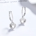 Elegante 925 Silber Herz-Ohrhänger mit mattiertem und poliertem Finish für Damen - 925er Silber / Weißgold