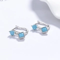 925 zilveren turquoise oorhangers met ronde en vierkante lichtblauwe stenen voor dames - 925 zilver / Witgoud