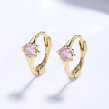 Pendientes de aro en plata 925 bañada en oro con circonitas de corazón rosa - Plata 925 / Dorado