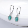 925 silver hoop earrings with green oval marble enamel pendants and beaded edge - 925 Silver / White Gold