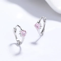 Elegantes pendientes de aro de plata de ley S925 con circonitas rosa de corazón - Plata 925 / Oro Blanco