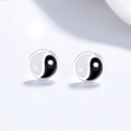 Minimalistische 999 Sterling Silber Tai Chi Yin Yang Ohrstecker mit Emaille-Finish - Tai Chi Yin Yang / 990 Silber