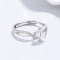 Adjustable 925 silver moissanite ring with twisted pave band and round center stone - Adjustable Open / Twist Arm Pave Style