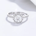 Adjustable S925 sterling silver halo ring featuring a round moissanite center stone - Adjustable Open / Round Halo Style