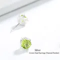 Minimalist 925 sterling silver crown earrings with natural green peridot in silver finish - 925 Silver / 5MM Silver
