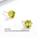 Elegant 18k gold crown stud earrings featuring genuine round-cut green peridot gems - 925 Silver / 5MM Gold