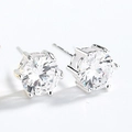 Classic silver S925 earrings with round-cut sparkling cubic zirconia in six-prong setting - 6mm / Silver White Rhinestone