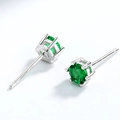 Classic S925 sterling silver stud earrings with round emerald green cubic zirconia stones - 6mm / Silver Green Glass