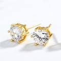 Classic six-prong gold plated silver stud earrings with sparkling round cubic zirconia stones - 6mm / Gold White Zirconia