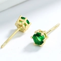 Classic S925 sterling silver stud earrings with six-prong green zircon in gold plating - 6mm / Gold Green Glass