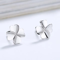 Elegant s925 silver four-leaf clover stud earrings with a polished mirror finish - 925 Silver / With Silver Backs / White Gold