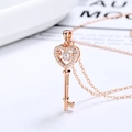 Collana con ciondolo a chiave a cuore in argento S925 oro rosa con zircone danzante - Oro Rosa (Ciondolo Solo (Senza Catena)) / Argento 925
