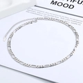 Minimalistische 925 Sterling Silber Figaro Gliederkette mit Karabinerverschluss und Verlängerung - 925er Silber / Weißgold