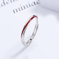 Minimalistischer S925 Silber Mobius Ring für Paare mit markanter roter Emaillenlinie - Einstellbar Offen / Herrenring