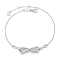 Bracciale in argento 925 con simbolo infinito e doppi cuori in pavé di zirconi - Stile Cuore Infinito (D-08-7) / Argento 925
