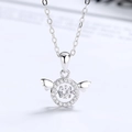 Collar de plata de ley 925 con alas de ángel y colgante de corazón brillante - Solo Colgante (Sin Cadena) / Oro Blanco