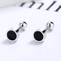 Pendientes minimalistas de trébol negro en plata S925 con cierres de rosca redondos - Redondo / Negro Plateado