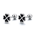 Pendientes de trébol de cuatro hojas negros en plata de ley S925 a rosca - Forma de Trébol / Plata - Negro