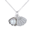 S925 sterling silver shell pendant necklace with pearl and sparkling zircon accents - Shell Pearl Necklace (With Chain) / 925 Silver