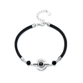 Black woven rope couple bracelet with silver Roman numerals pendant and black stone - Black Men's Style