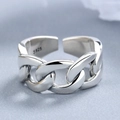 Retro S925 sterling silver curb chain open ring with adjustable minimalist link design - Adjustable Open / Thai Silver