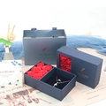 Preserved red rose jewelry gift box set with silver heart necklace and matching handbag - Royal Blue Set