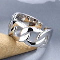 Polished S925 sterling silver chunky Cuban chain link ring in silver finish - Adjustable Open / White Gold