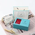 Preserved rose jewelry gift box in Tiffany blue with matching tote bag and greeting card - Blue Set