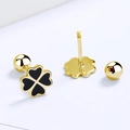 Pendientes de trébol negro en plata S925 bañada en oro con cierre de rosca seguro - Forma de Trébol / Bañado en Oro Negro