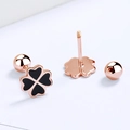 Pendientes de trébol negro en plata S925 oro rosa con cierres de rosca - Forma de Trébol / Oro Rosa-Negro
