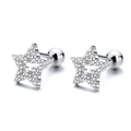 Boucles d'oreilles étoiles évidées en argent S925 avec zircons et fermoirs à vis - Étoile Style Vis / Argent 925