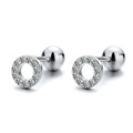 Boucles d'oreilles créoles S925 en argent sterling avec pavé de zircons et vis - Style Rond à Vis (A-32-10) / Argenté