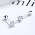 Orecchini a perno in argento S925 con zircone rotondo, sei griffe e chiusura a vite - 3mm Filettato Sei griffe / Argento 925