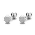 S925 sterling silver hexagonal stud earrings with brushed matte finish and screw backs - Threaded Hexagonal Stud Earrings / Silver