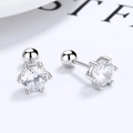 Orecchini minimalisti in argento S925 con zircone tondo e castone a sei griffe e vite - 6mm Filettato Sei griffe / Argento 925