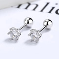 Orecchini a perno in argento S925 con zircone rotondo a sei griffe e chiusura a vite sicura - 4mm Filettato Sei griffe / Argento 925