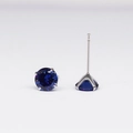 Classic 925 sterling silver stud earrings with deep blue round-cut zircon in four-prong setting - Sapphire Blue Zirconia (September)
